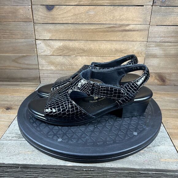 SAS Women's Size 7.5 Wide Slingback Sandals Patent Leather Black Crocs Print - Picture 3 of 10